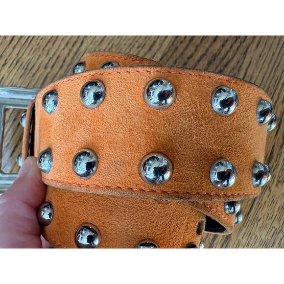 1980s Vintage Escada Studded Suede Leather Belt Sienna Orange Statement Buckle main image 5